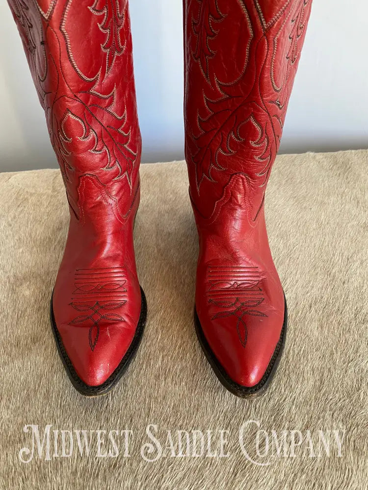 Women’s Tony Lama Western Cowboy Boots Red Leather - Size 9 M